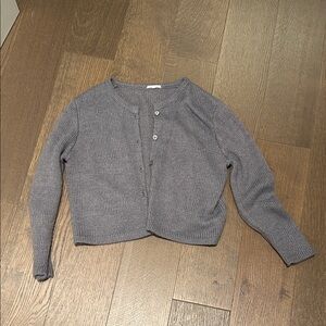 Cropped Gray Knit Button-Front Cardigan